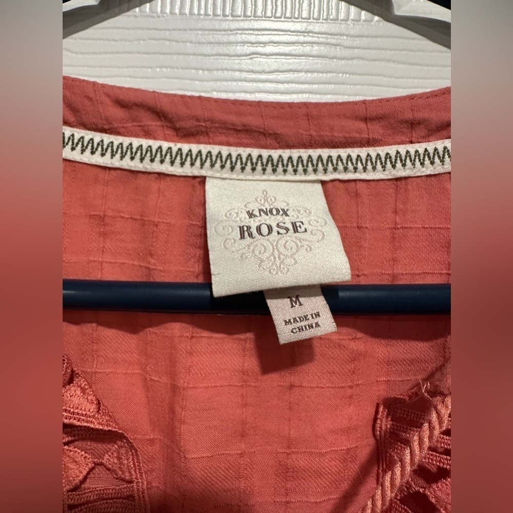 Knox Rose Coral Pink Boho Peasant Dress W/ Lining Size M - Picture 6 of 7